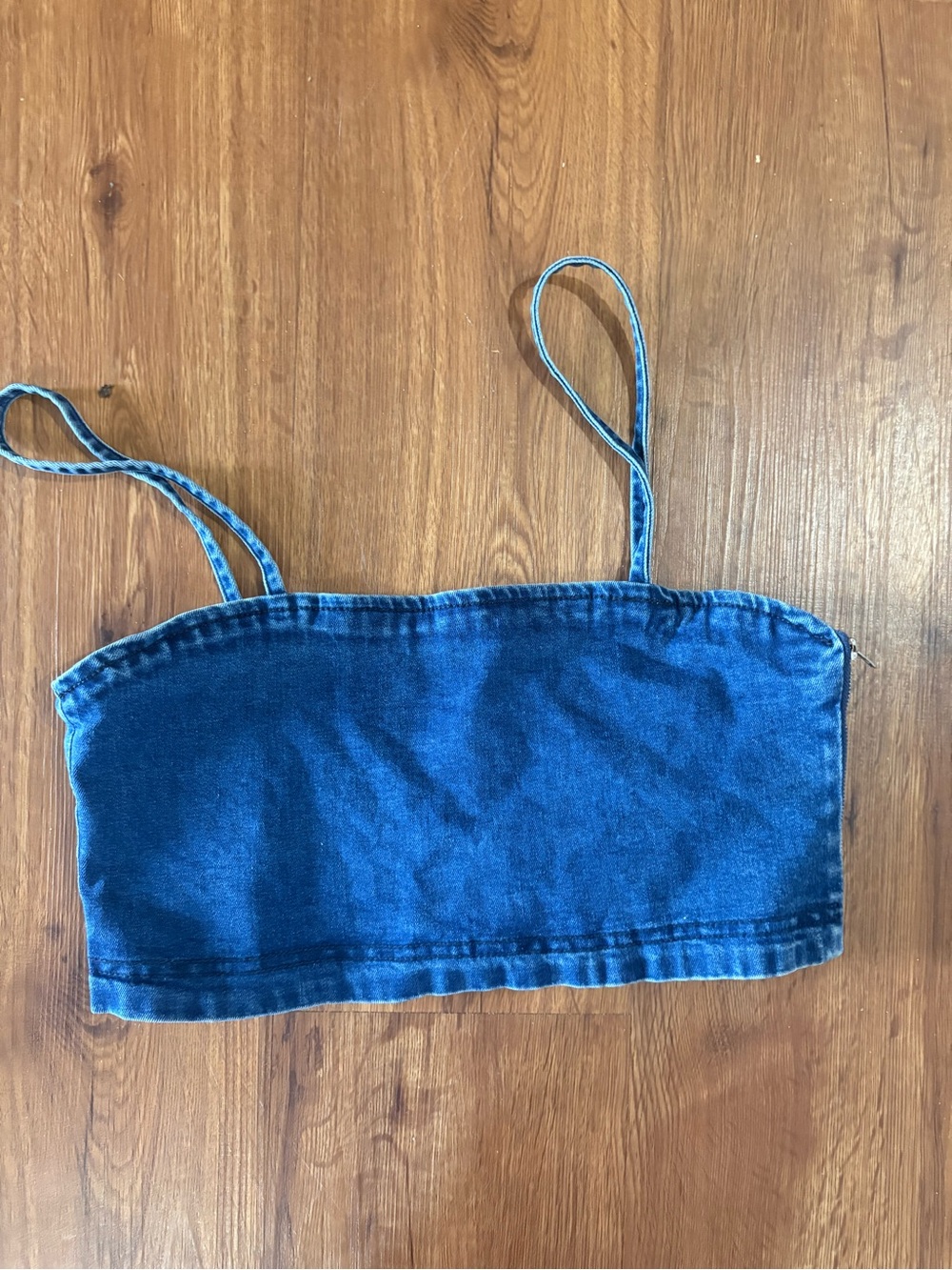 Denim Crop Tube Top with Spaghetti Straps - Blue